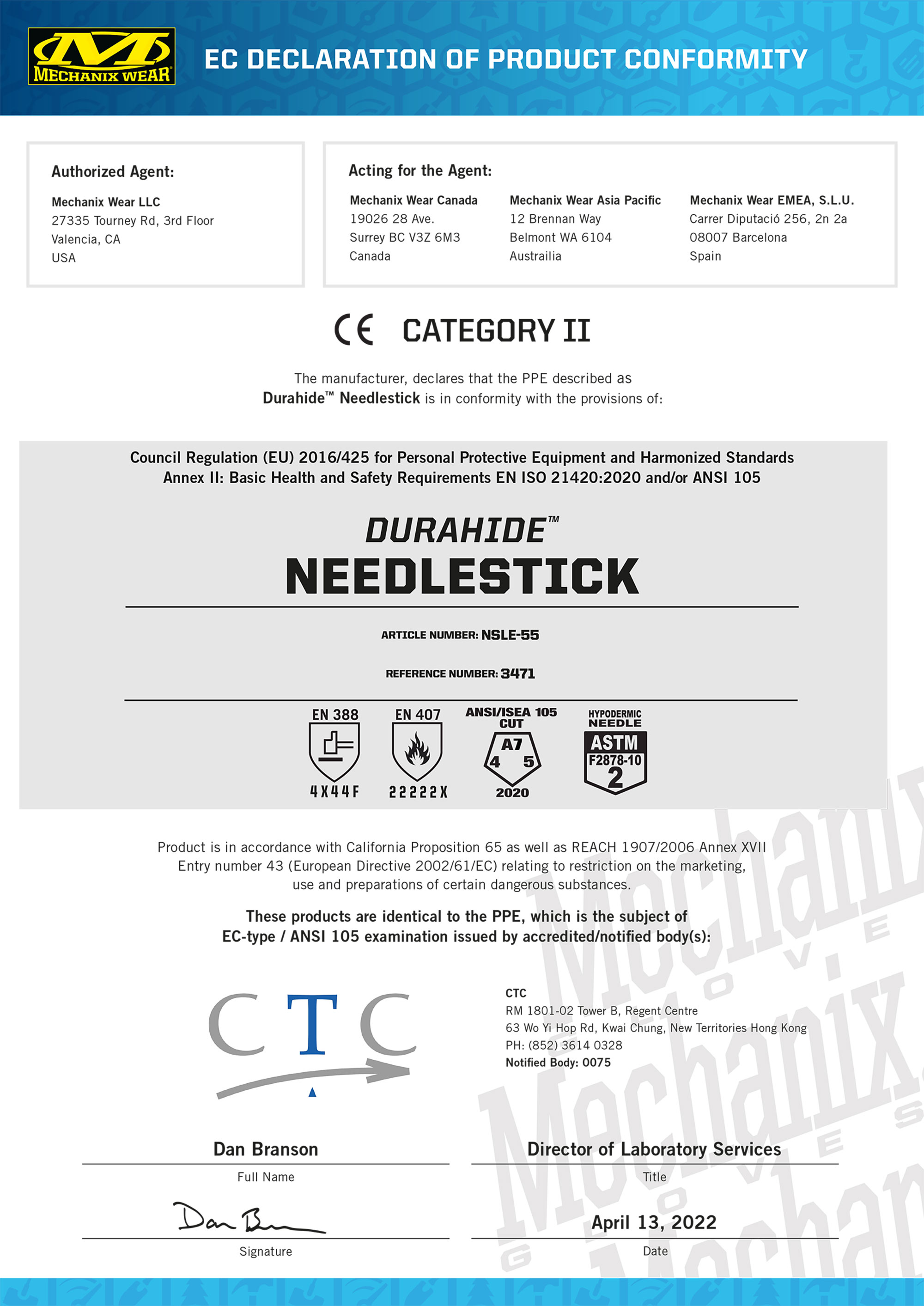 Mechanix Needlestick LE Handschuh Durahide Leder