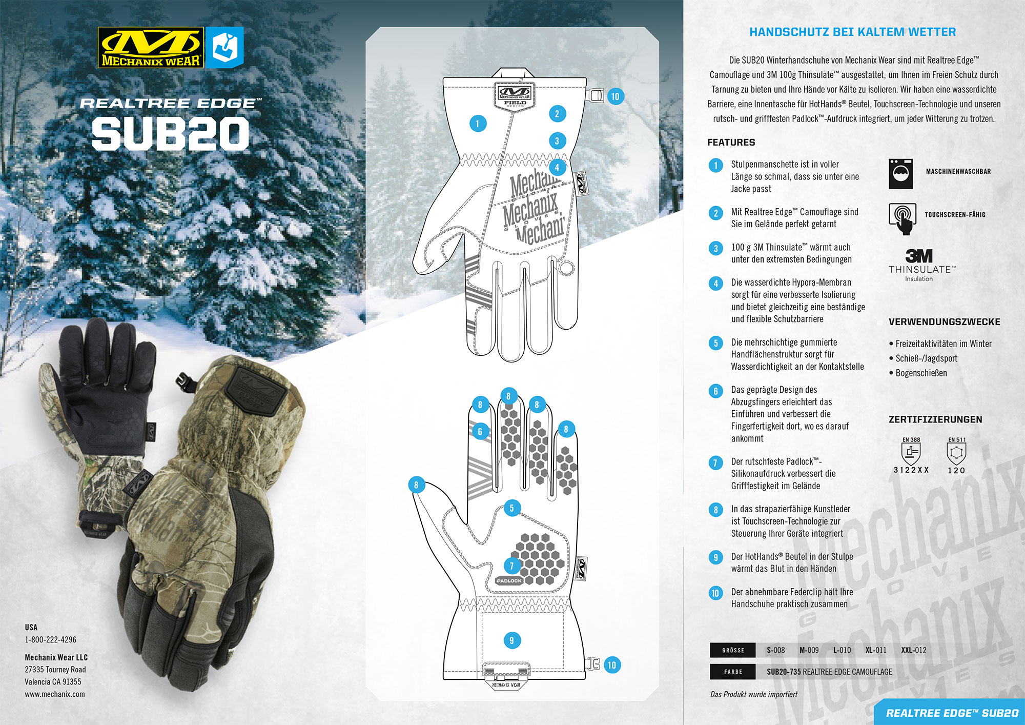 Mechanix SUB20 Jagdhandschuh Realtree Edge Winterhandschuh