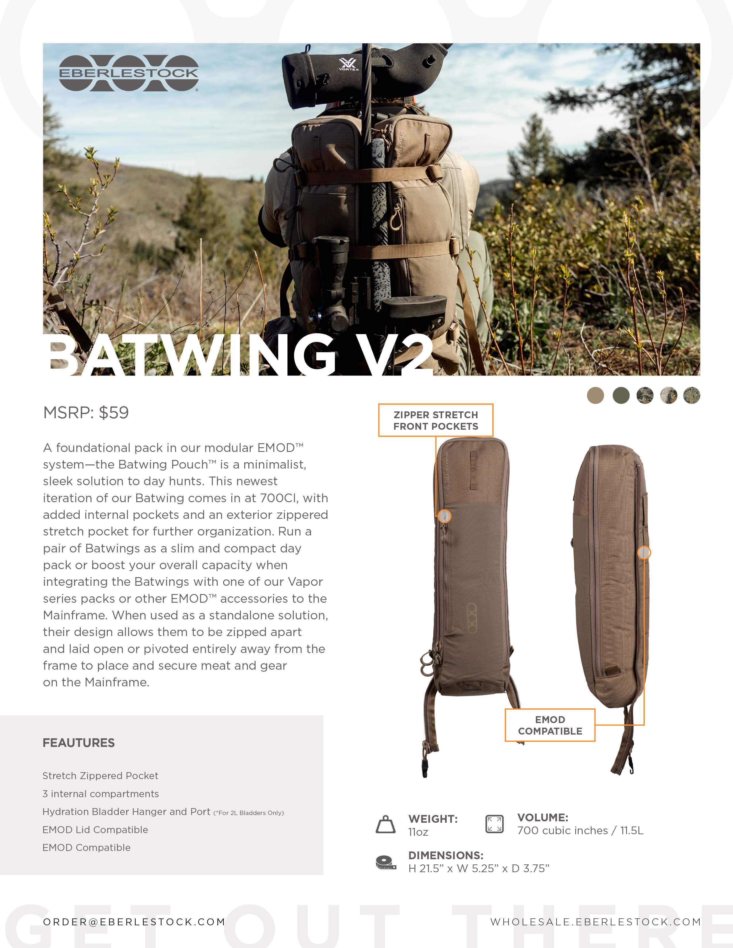 Eberlestock - A6SB Batwing 550 Camo (11,5L Erweiterungs-Tasche Rucksack)